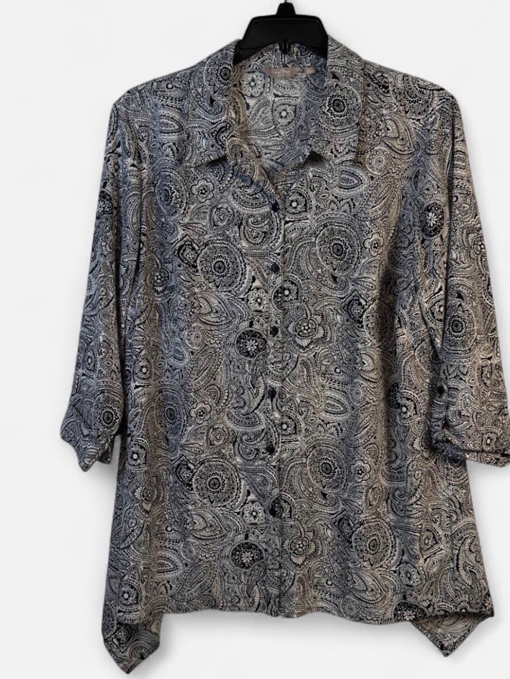 Coral Bay Black & White Paisley Button-Down Tunic 3XL
